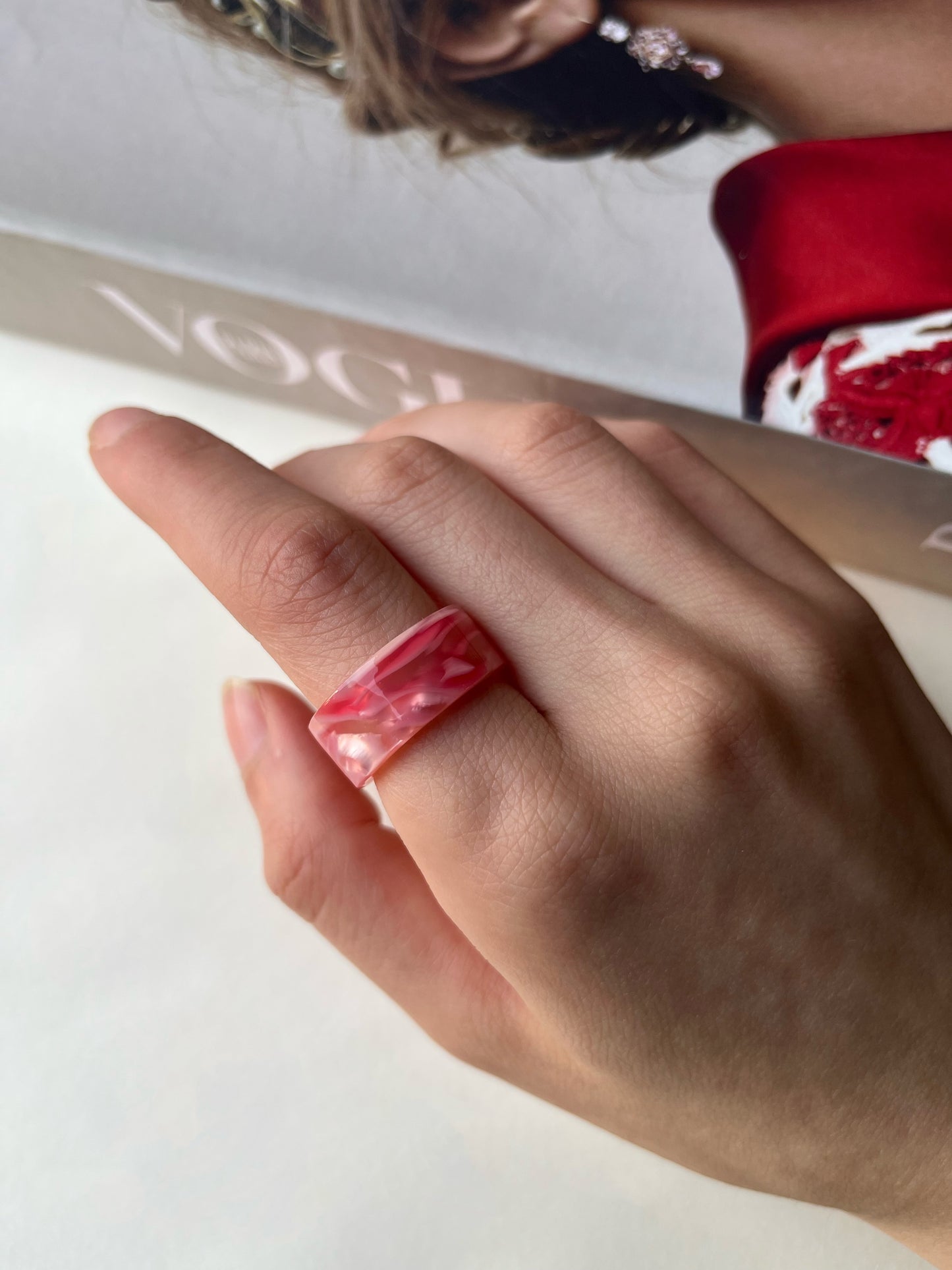 Rose Quartz resin ring
