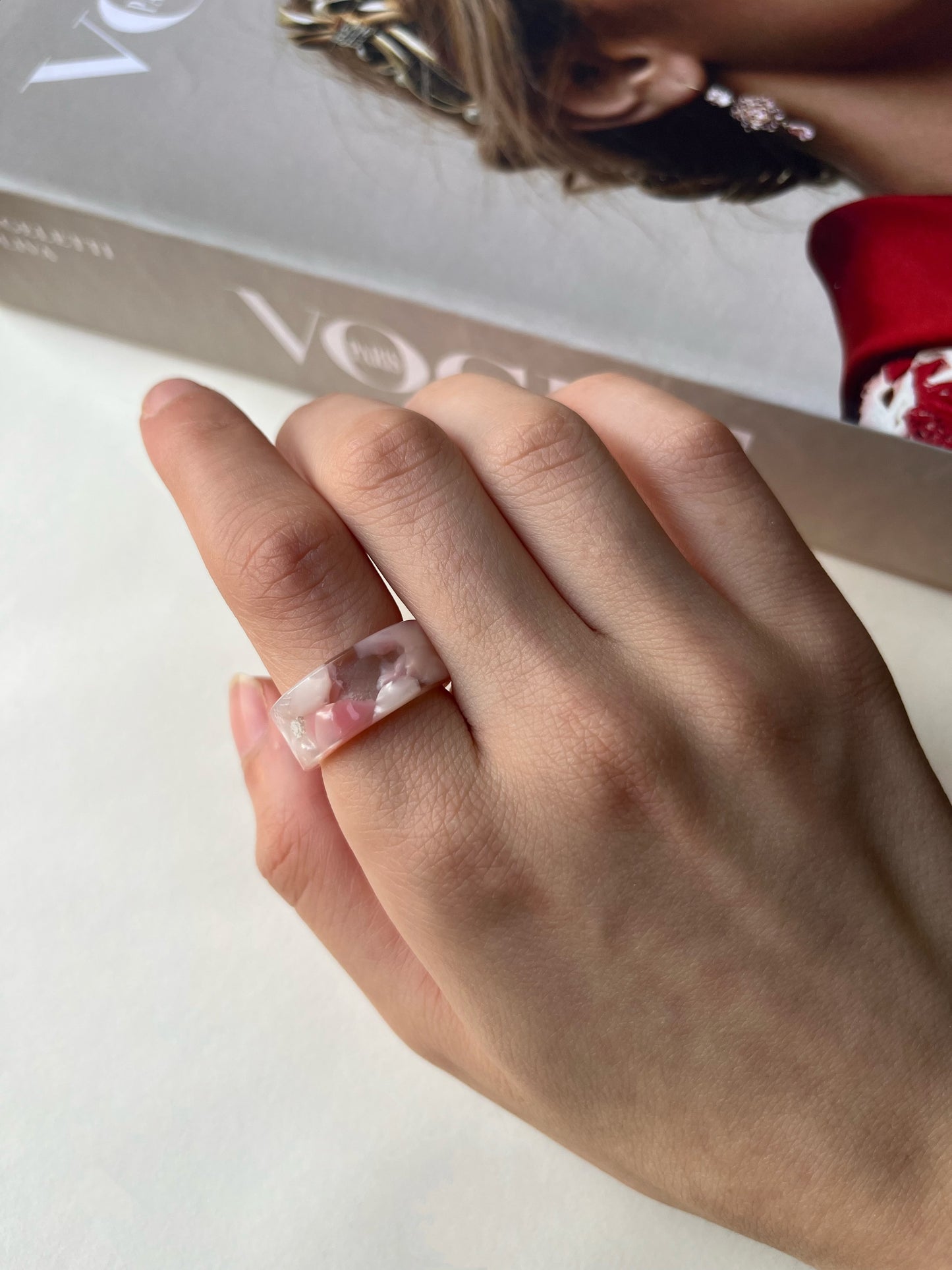 Rose Quartz resin ring