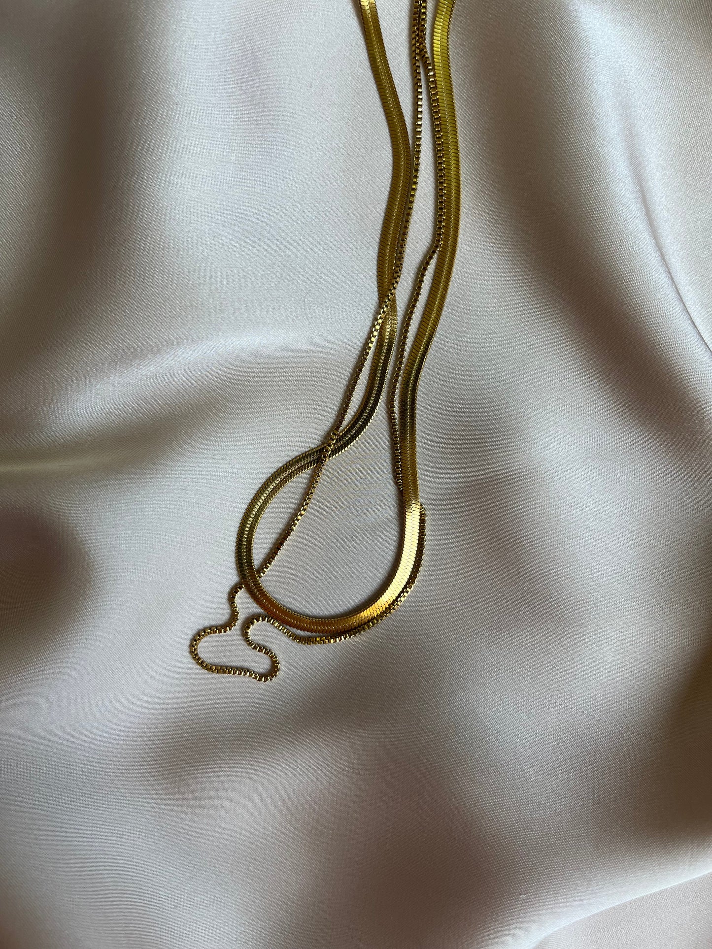 Flat Snake Chain Double layered Necklace