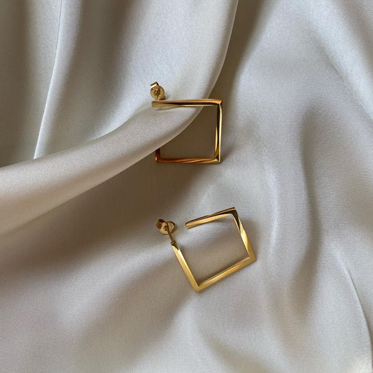 Square hoop geometric metal earrings