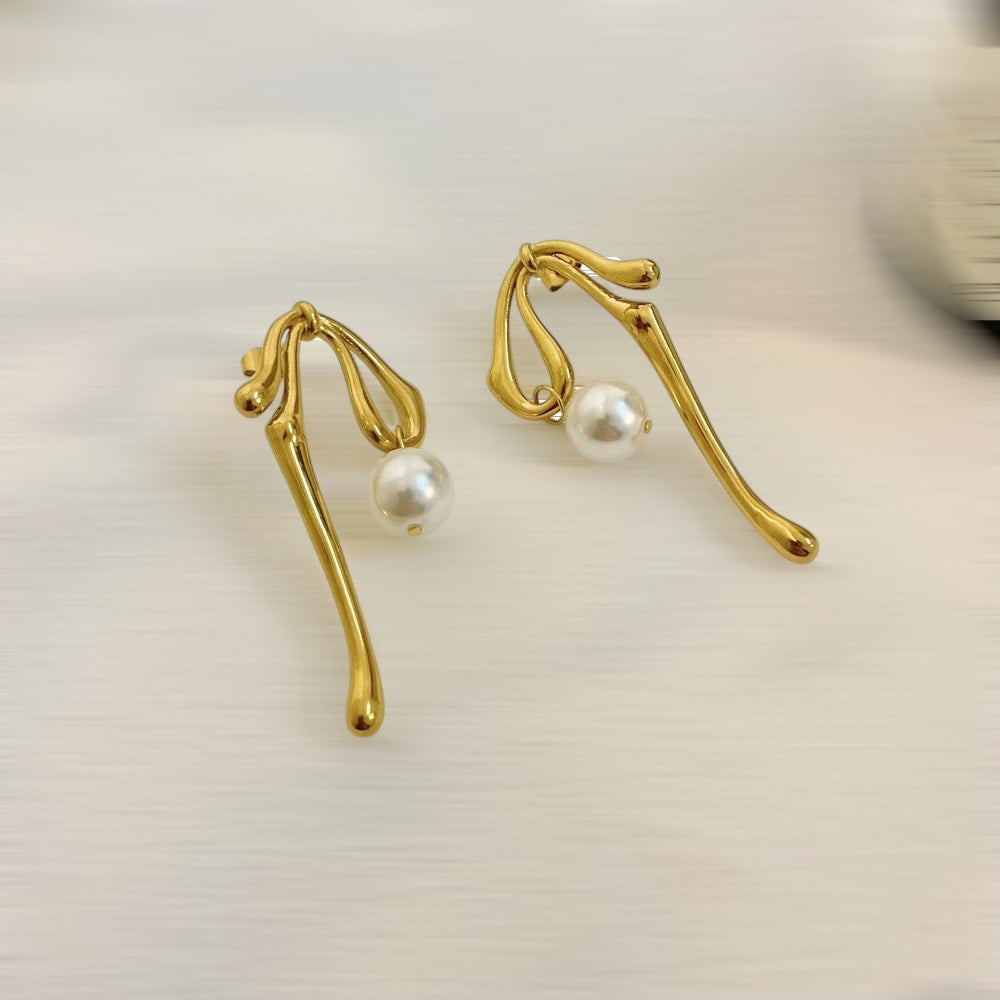 Golden Pearl Twist Earrings