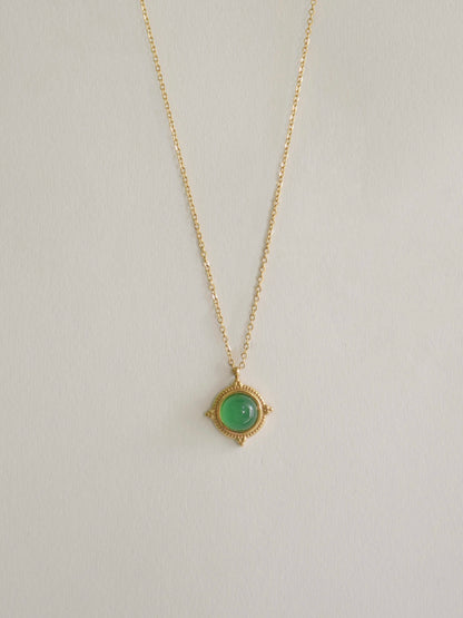 Vintage French emerald agate pendant necklace