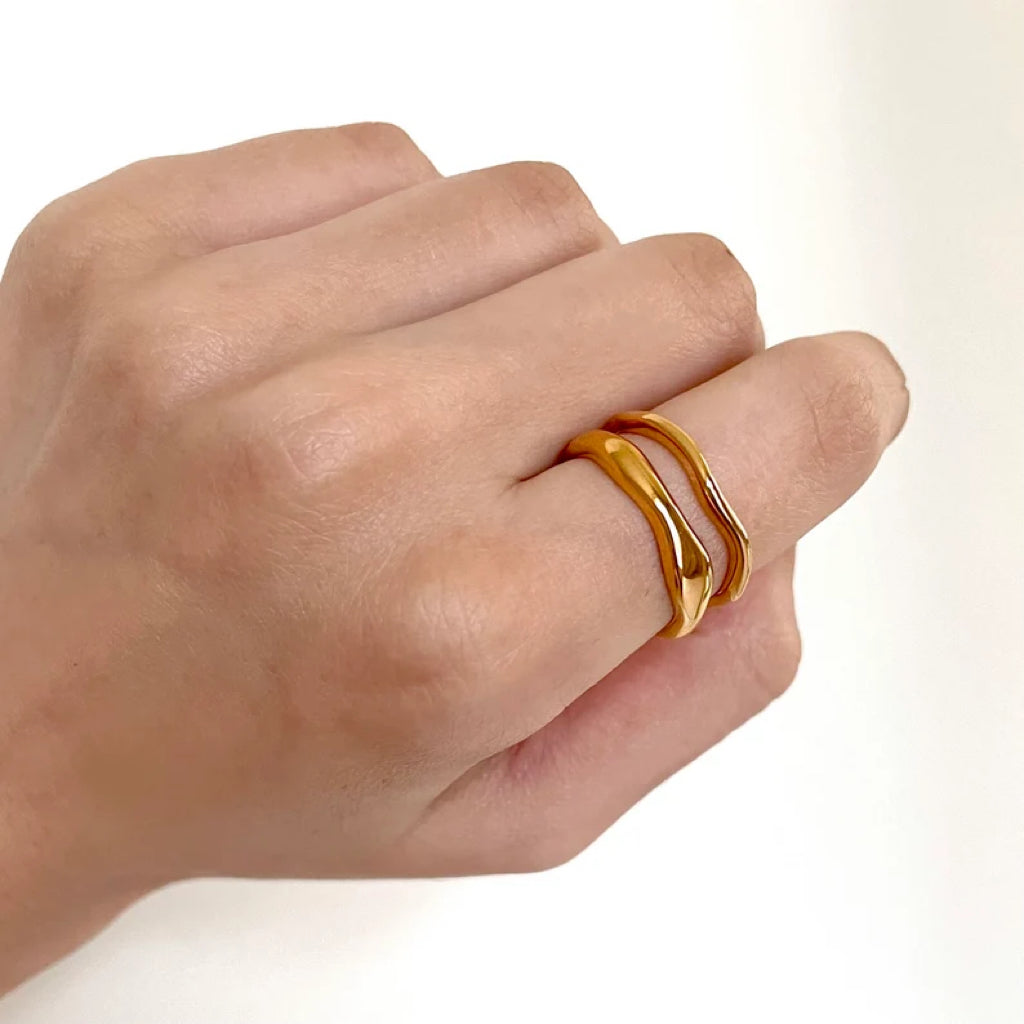 Gold chunky stacking ring set