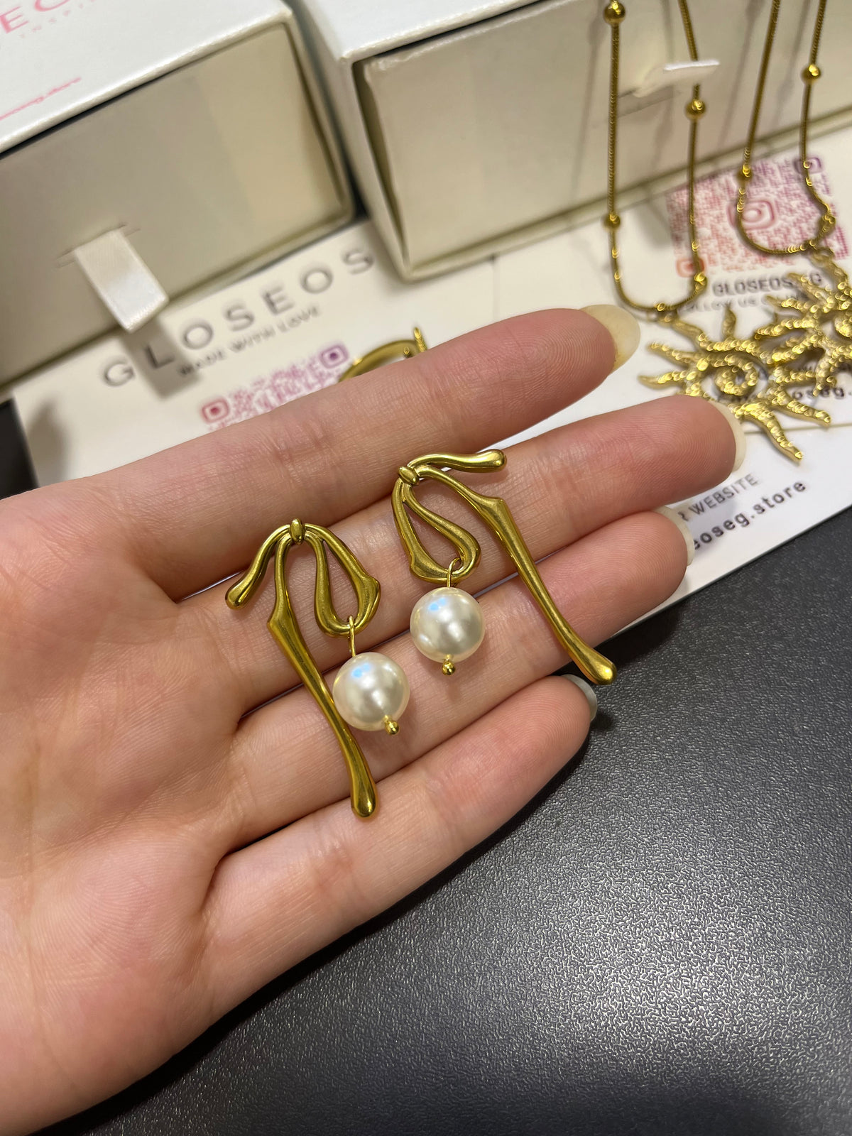 Golden Pearl Twist Earrings