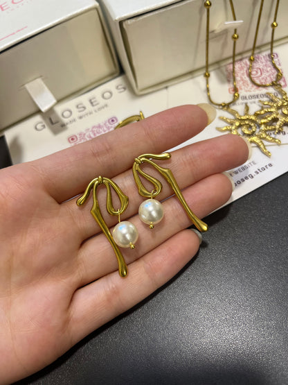 Golden Pearl Twist Earrings
