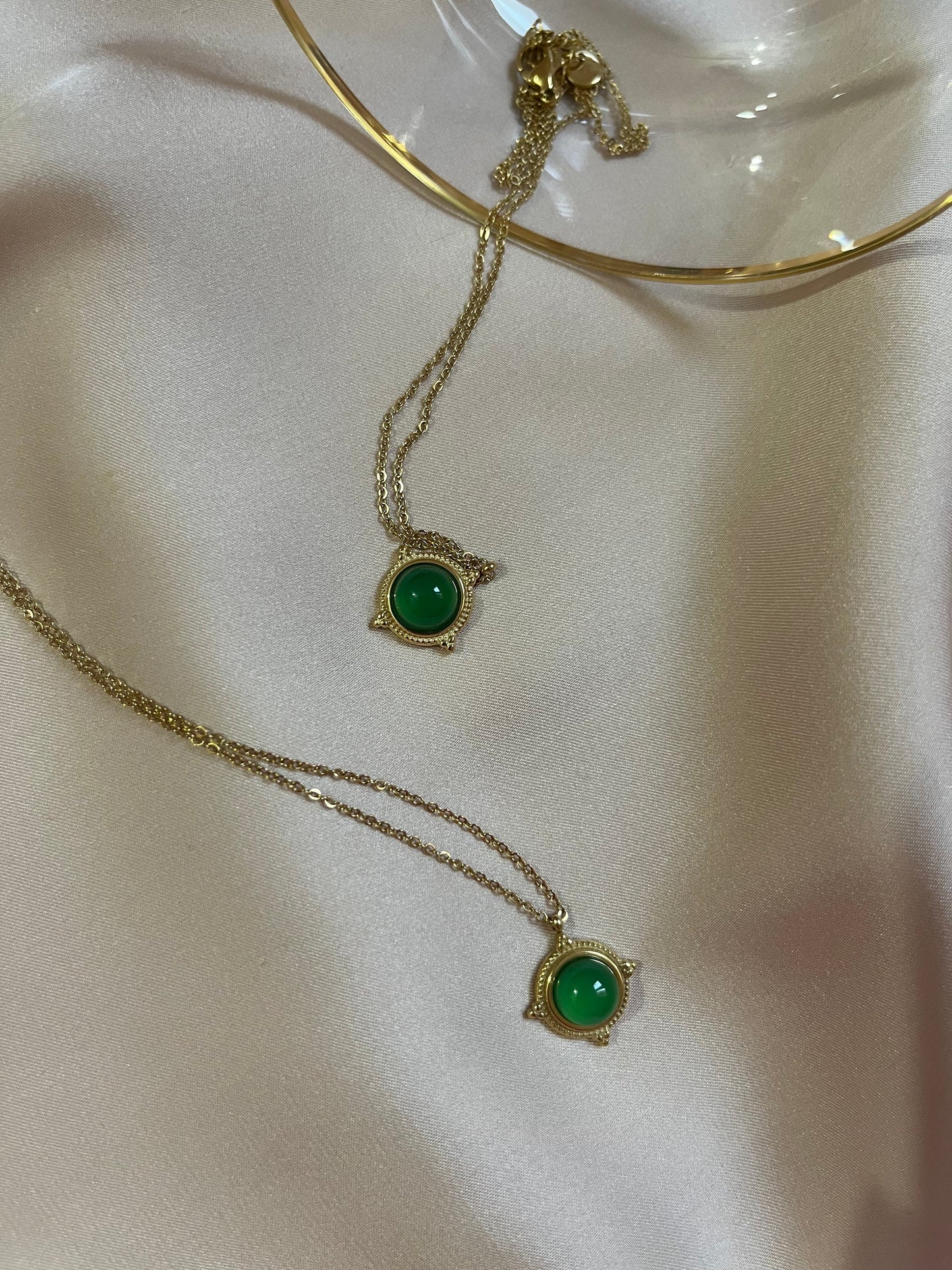 Vintage French emerald agate pendant necklace