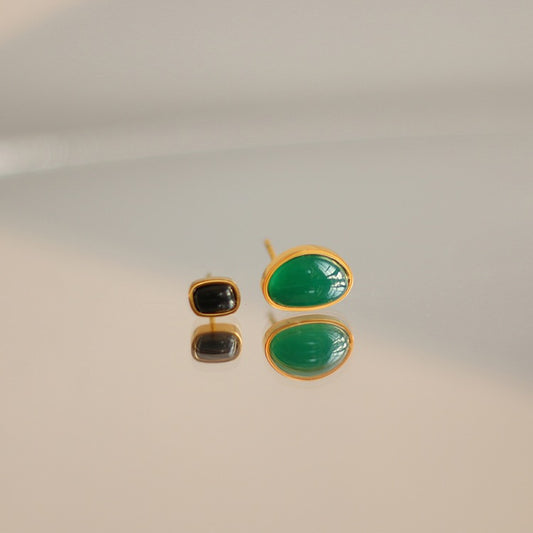 Green agate black stone earrings