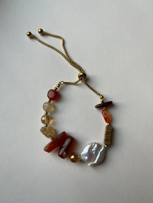 Orange brown gemstone bead bracelet